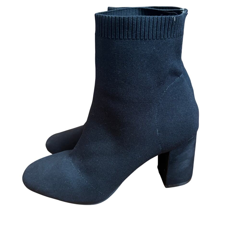 Mia Erika black textile fabric slip on ankle heeled bootie SIZE 10‎